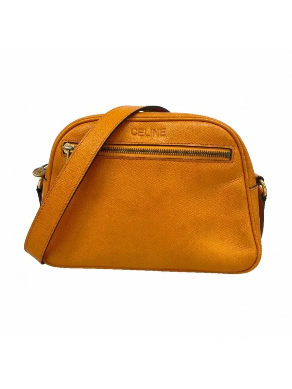 Celine Shoulder Bag Leather Orange Gold